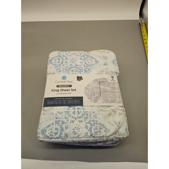 Comfort Bay Microfiber, Luxuriously Soft 4pc King Sheet Set Geometric - Picture 1 of 4